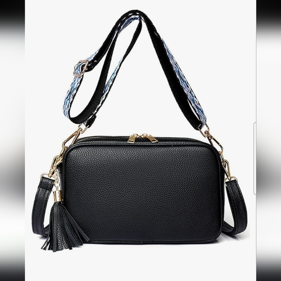 Handbags - New! Vegan leather black purse with 2 shoulder straps crossbody handbag gold